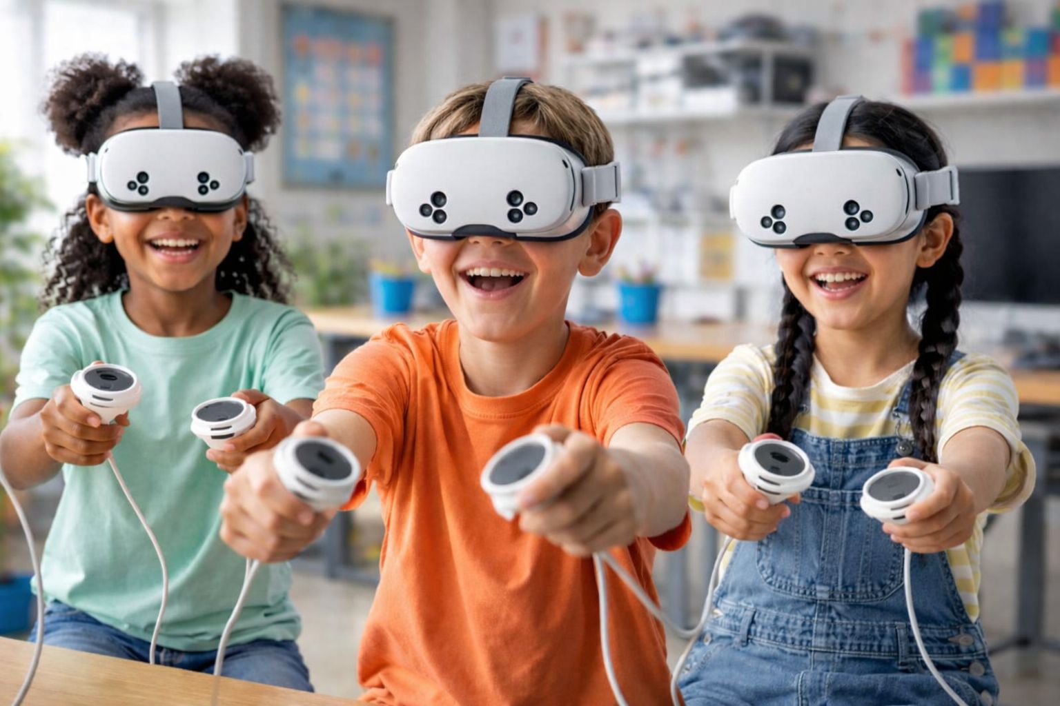 Students using Meta Quest VR for immersive learning